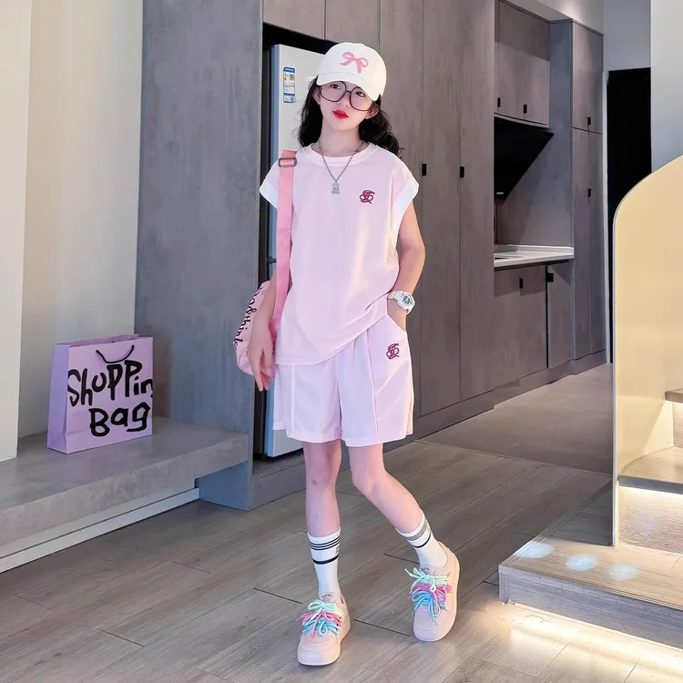 女童夏装套装2025新款洋气时髦儿童装运动衣服女孩短裤短袖两件套