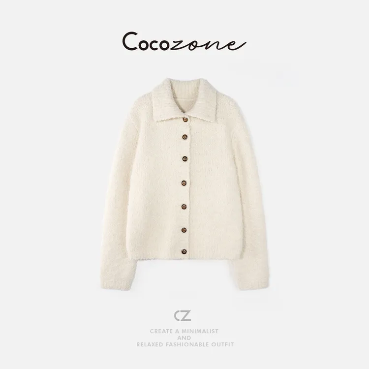 COCO ZONE刘 一一 “霜降”羊毛混纺翻领单排扣羊毛衫 CD1A1668