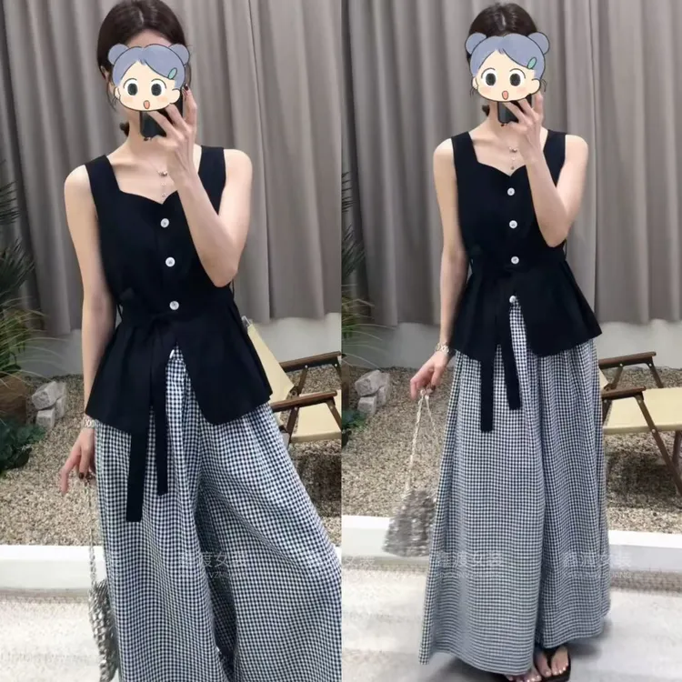 2025夏季新款时尚显瘦气质女士网红洋气两件套百搭款D5677