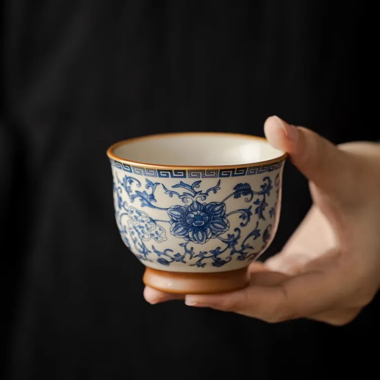 汝窑青花主人杯单杯开片可养复古喝茶盏大号单个高档个人专用茶具