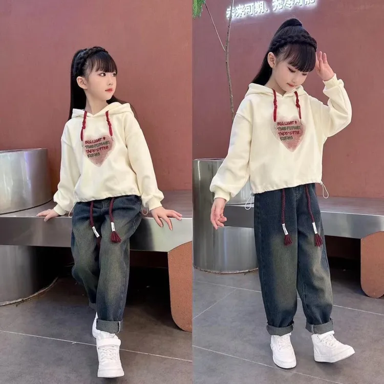 女童春秋季长袖连帽卫衣宽松套装新款洋气韩版中大儿童两件套