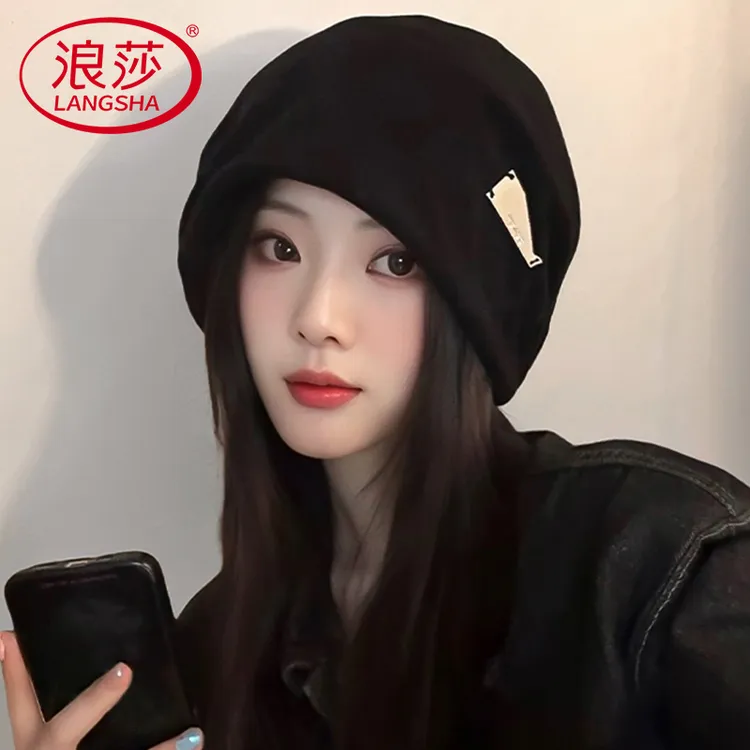 浪莎慵懒风大头围堆堆帽女秋冬季时尚月子帽冷帽显脸小包头帽子女