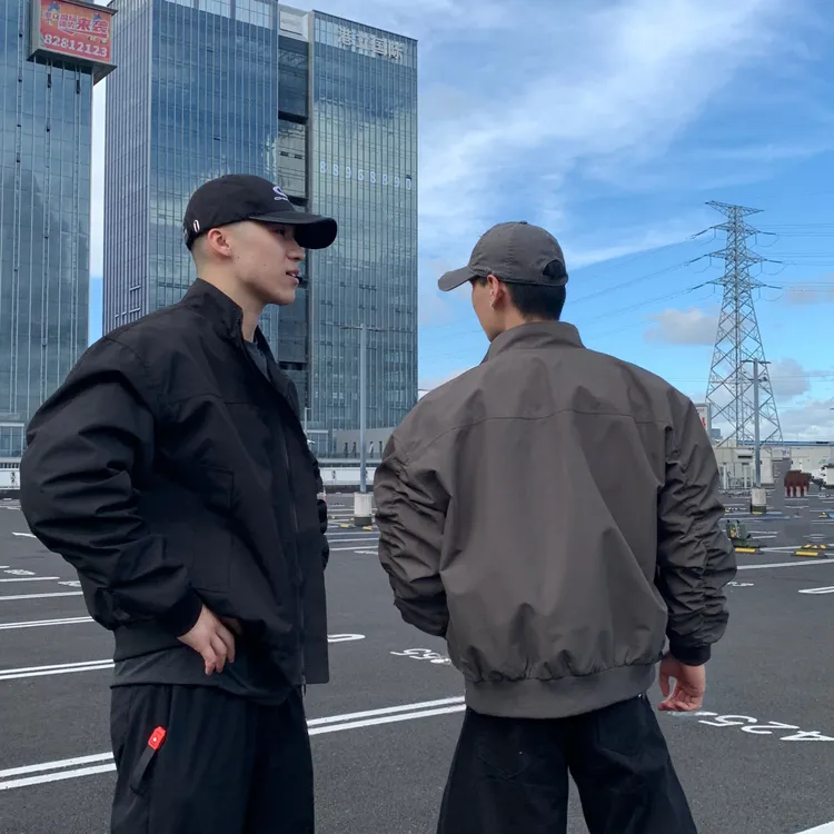 秋季三防男装外套纯色夹克男短款秋季工装圆领套装立领直下摆