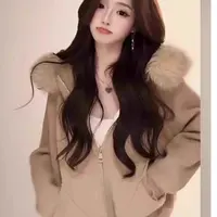 美拉德毛领连帽外套新款短款秋冬针织开衫小个子气质毛衣外套