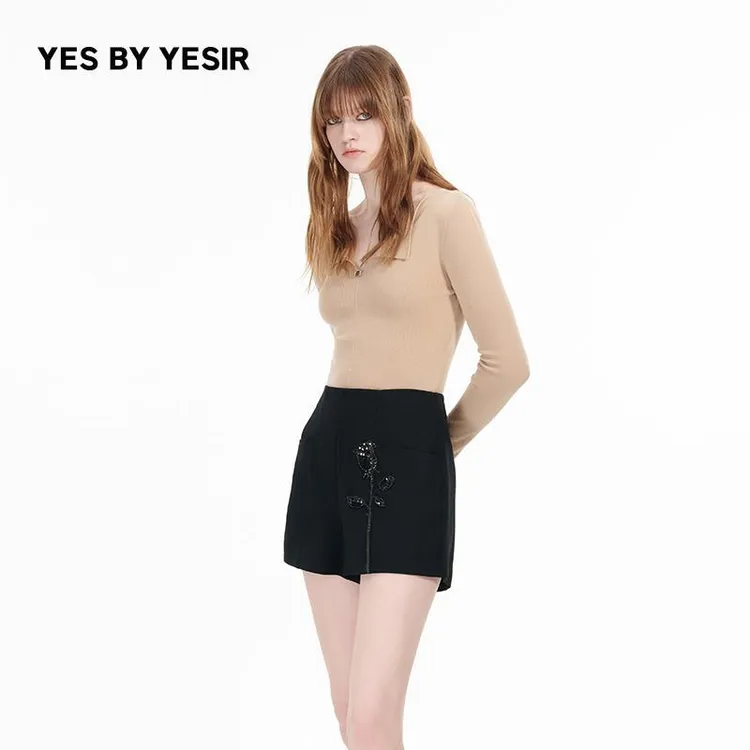 叶谦原创设计秋冬新款翻领修身薄款绵羊毛针织套头衫 YDFLC22209