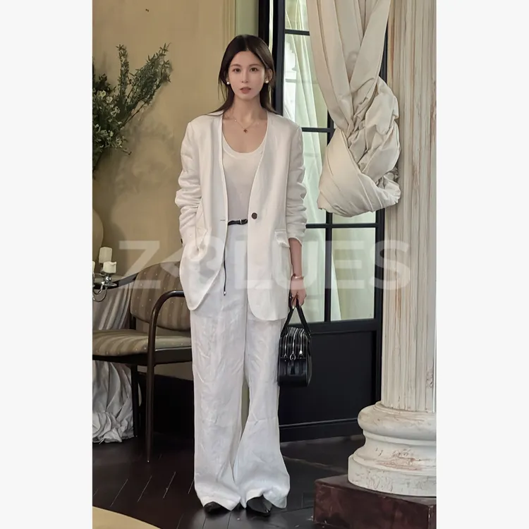 Z.blues【自然引力】开春王炸亚麻V领西装外套+裤子套装YZBWV394TZ