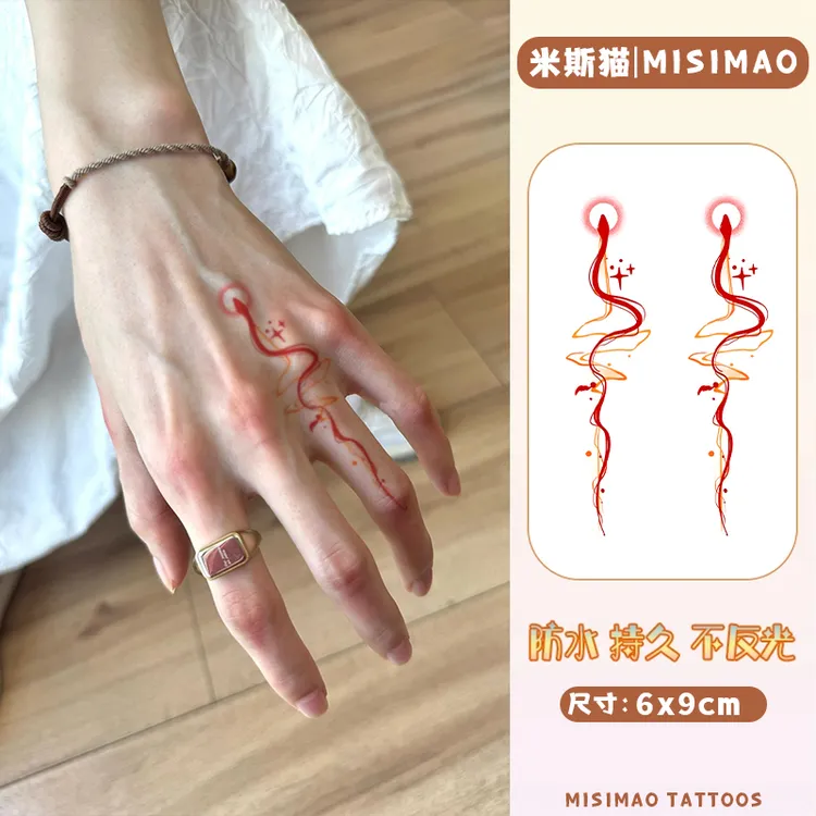 红色意识小蛇 手指款彩色纹身贴防水持久锁骨逼真刺青贴纯欲ins风