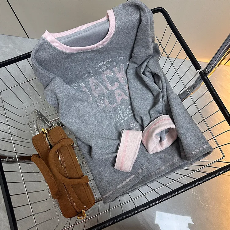 大码女装圆领长袖T恤120斤到260斤胖mm遮肚子显瘦打底衫上衣秋冬