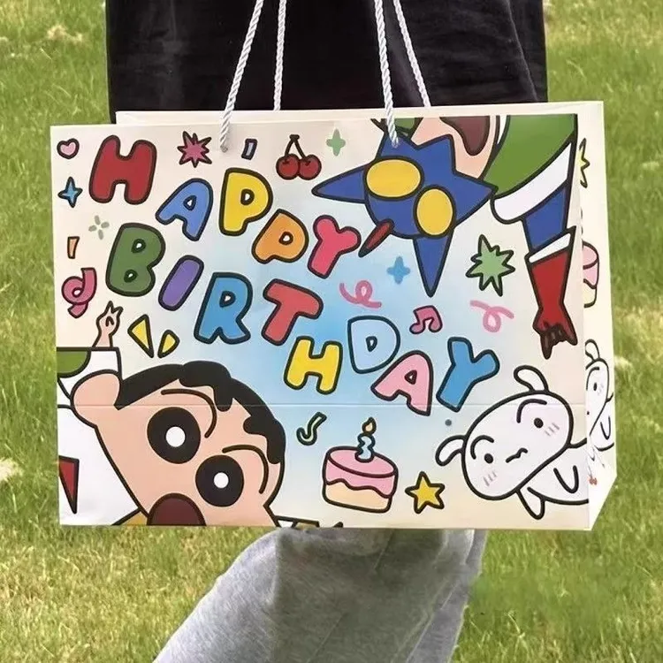 卡通小新手绘大容量硬卡纸手提生日礼品袋高颜值生日礼物包装袋