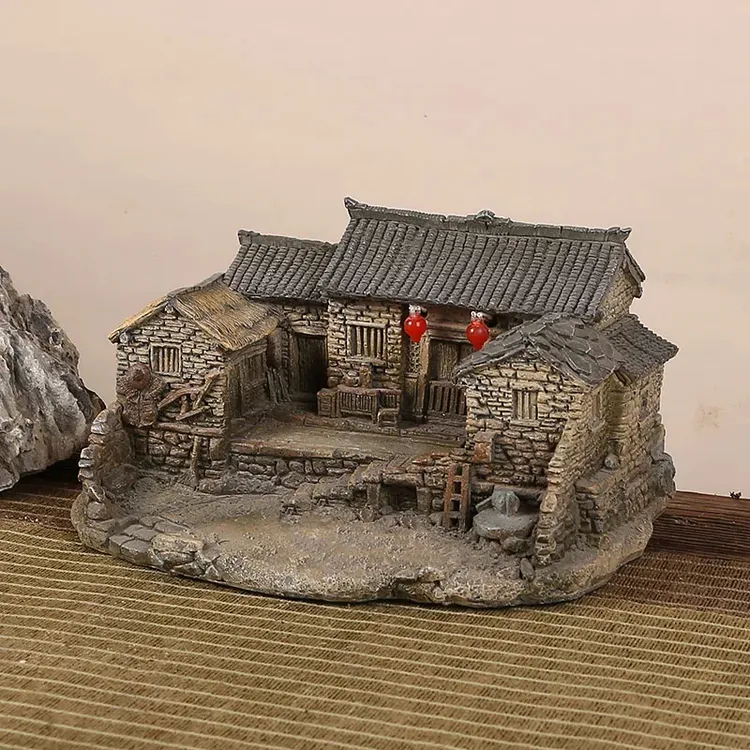 静夜思复古风格微缩景观可亮灯农家院造景桌面创意家居装饰摆件