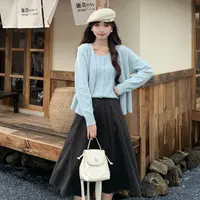 慕兔法式宽松休闲针织开衫搭配打底吊带两件套女2025秋季新款套装