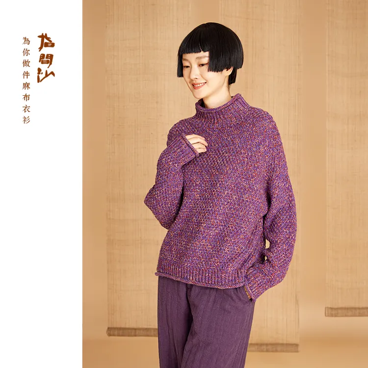 2541194指间沙女装冬季新品半高领棉针织上衣落肩套头廓形针织衫
