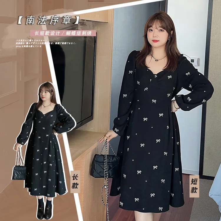 【南法序章】大码法式复古温柔风刺绣蝴蝶结连衣裙春长短款闺蜜裙