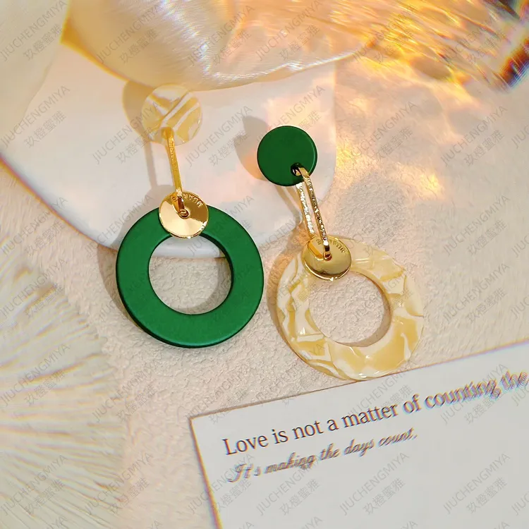 铜合金亚克力耳饰 画帷S925时尚气质几何绿色个性港风轻奢女耳环