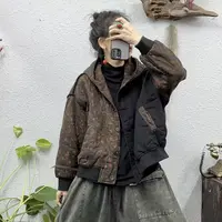 58夹棉帽衫小碎花下摆螺纹口半边拼色开扣棉袄外套(长58胸围144