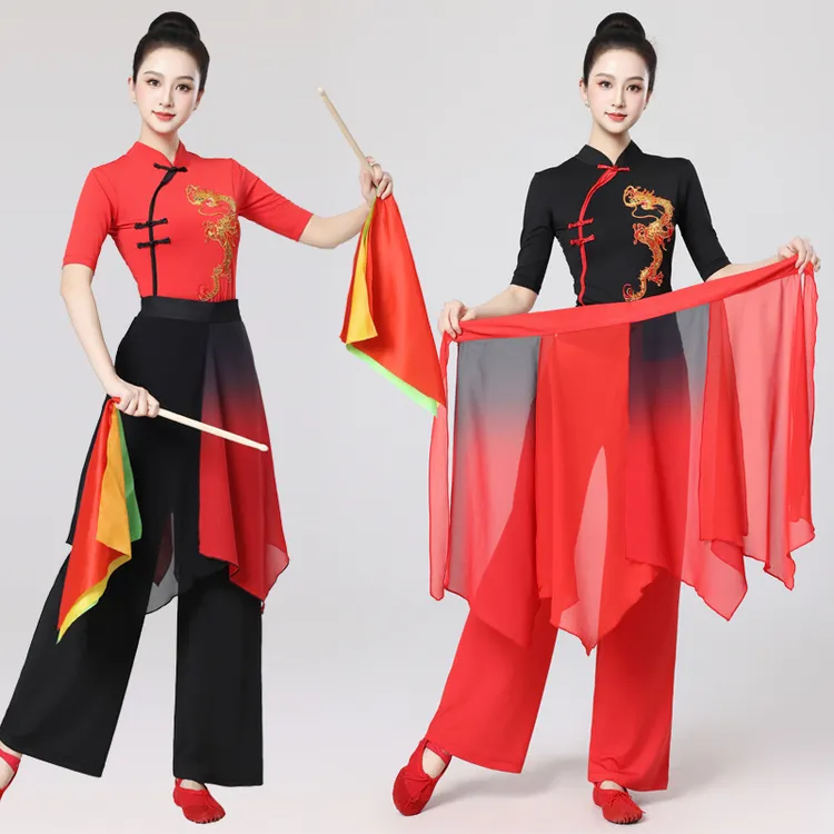 新款打鼓演出服装龙纹秧歌民族古典舞表演服中国风广场舞服女套装