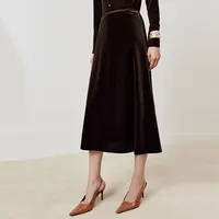 【王雪糕专属】firststation显瘦缎面拼腰头丝绒A型半身裙女3322A
