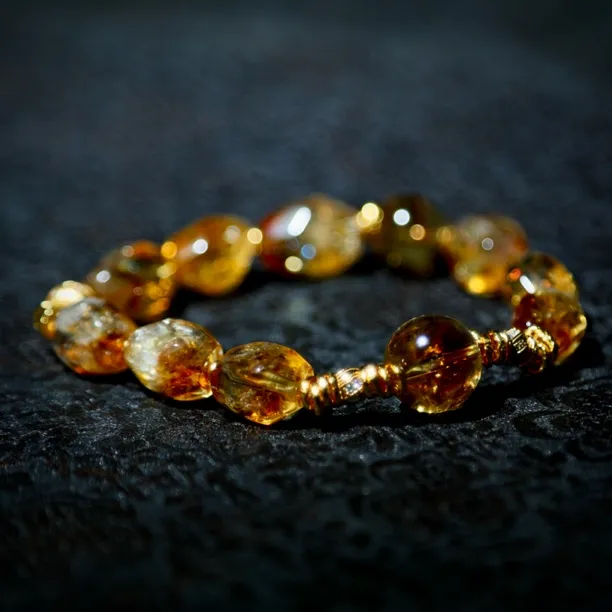 天然正品暴力黄黄塔晶爆闪手链巴西黄水晶男女同款单圈招财手串