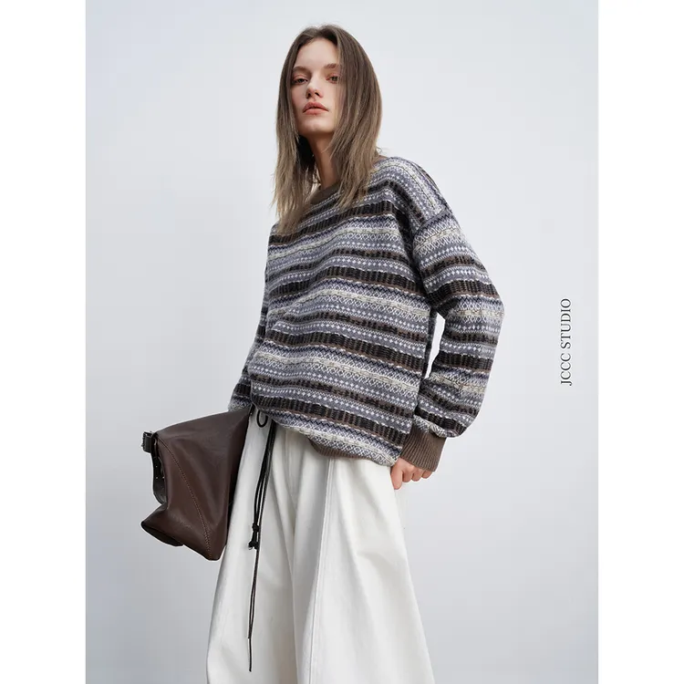 JCCC影子【琥珀/方圆几何】两色100%绵羊毛费尔岛针织毛衣JE5AZS11