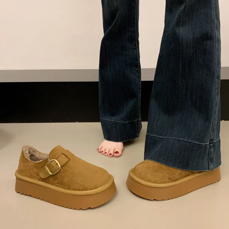 博肯雪地靴厚底加绒加厚勃肯鞋女款2025冬季新款一脚蹬棉鞋子保暖