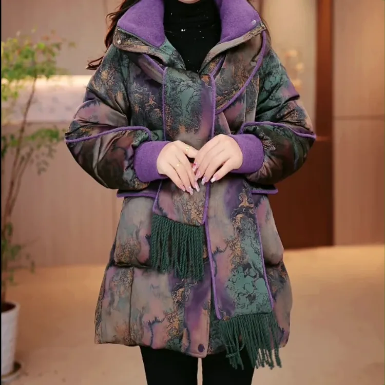 【棉服】大码棉服保暖拼接连帽珍珠缎面冬装冬季女士宽松洋气