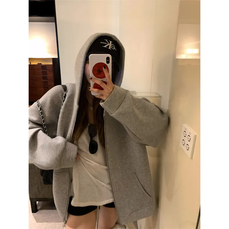 【哩哩李专属】休闲连帽百搭空气层时尚开衫长袖卫衣  81080