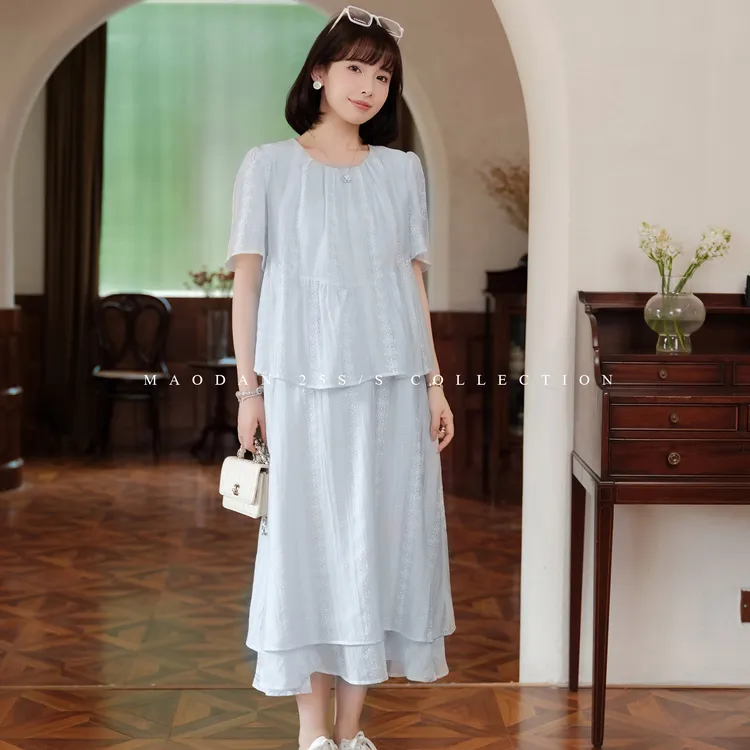 maodan/猫单【花蕾夏梦】孕妇连衣裙2025新款夏季仙女裙假两件长裙