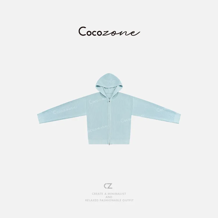 COCO ZONE 刘一一 “圣杯蓝”春季双头拉链连帽针织开衫CD2A0039