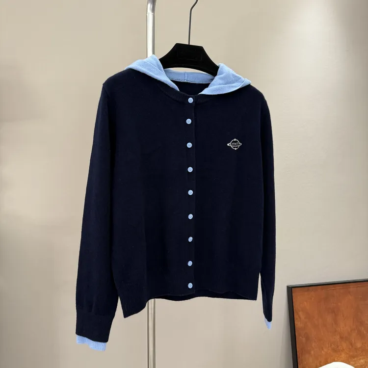 冬季新款连帽百搭撞色时尚休闲开衫毛衣上衣女