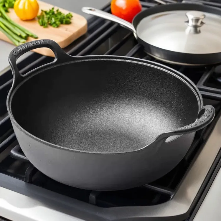 加厚铸铁炖锅双耳锅元宝锅双耳汤锅家用稀饭锅小炒锅油炸锅无涂层