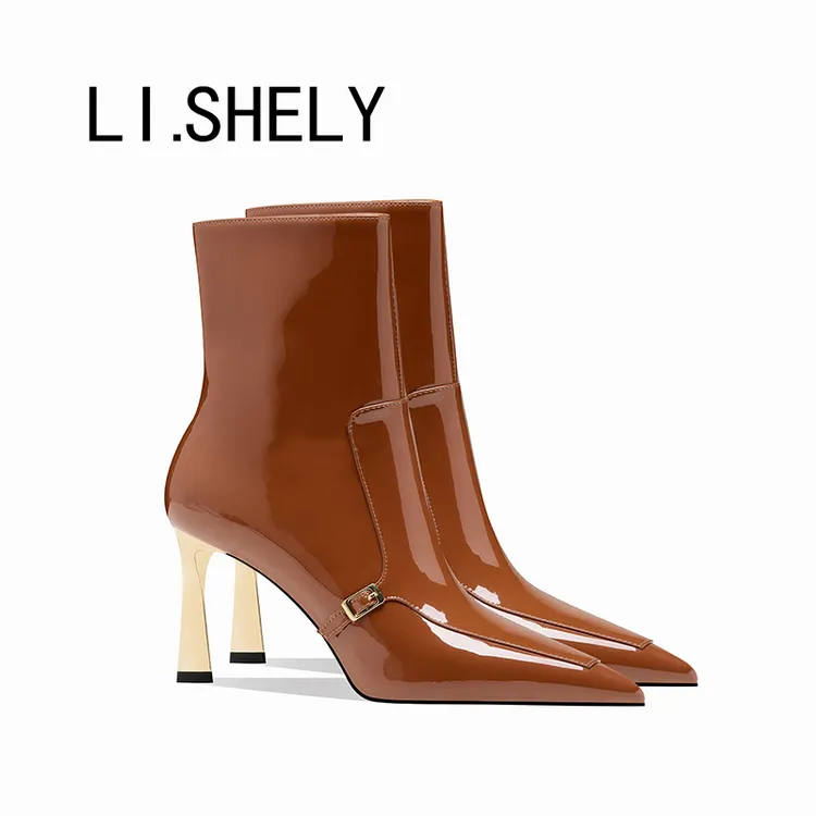 【137号】2025年秋冬新品尖头细跟百搭针扣短靴法式测拉链矮靴女鞋