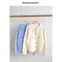  【海街日集】勿忘我 圆领系带长袖毛衣女冬季 AWMY219