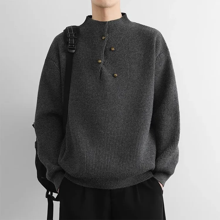 仓石一树简约纯色半高领毛衣男士秋冬季针织衫冬季加厚中领线衣潮