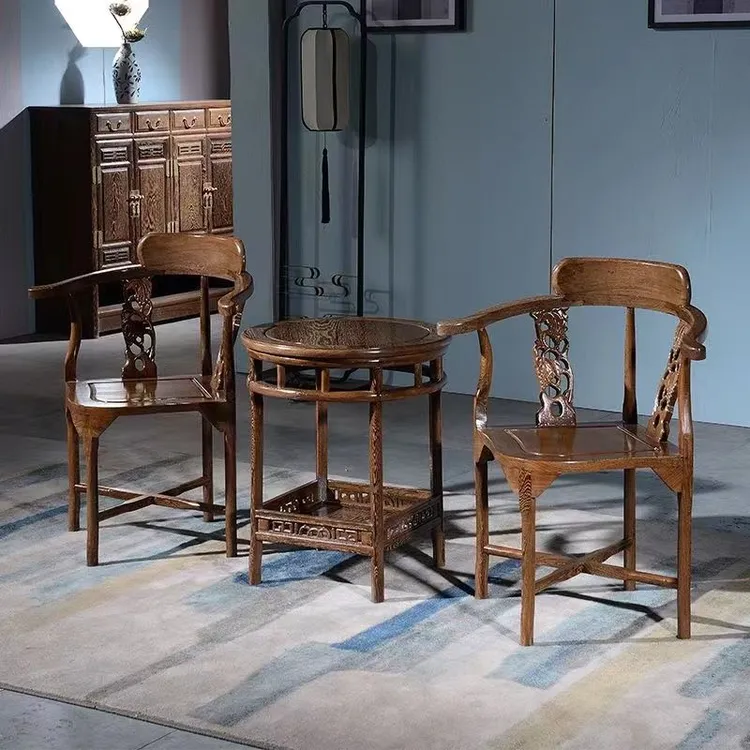 红木家具新中式鸡翅木茶椅休闲情人椅全实木阳台卧室三件套家用