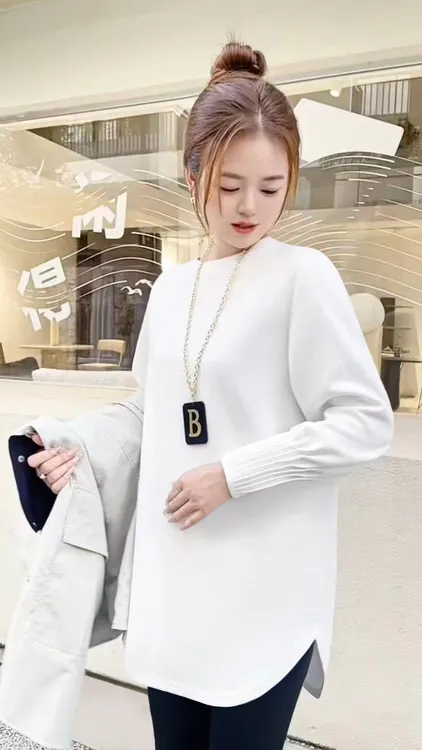 秋冬女士t恤白色内搭加绒加厚长袖打底衫鲨鱼裤棉服专用上衣