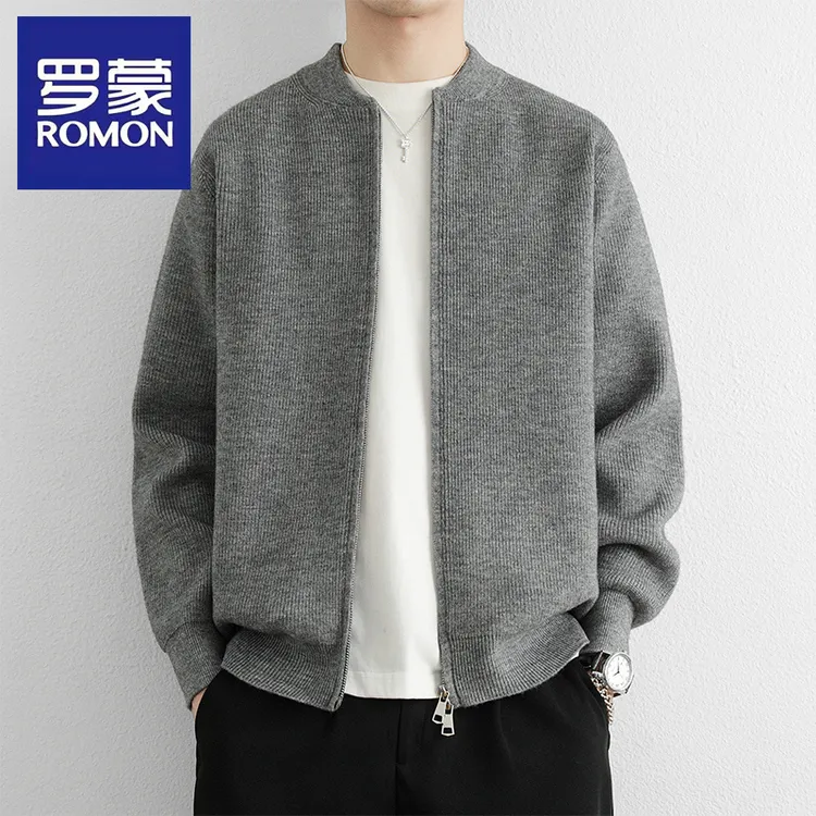 罗蒙针织开衫外套男士春秋季新款美式宽松毛衣潮牌休闲棒球领夹克