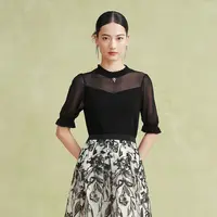 【可可专属】【软糯冰丝】夏季透气针织木耳边优雅圆领短袖小衫上衣女