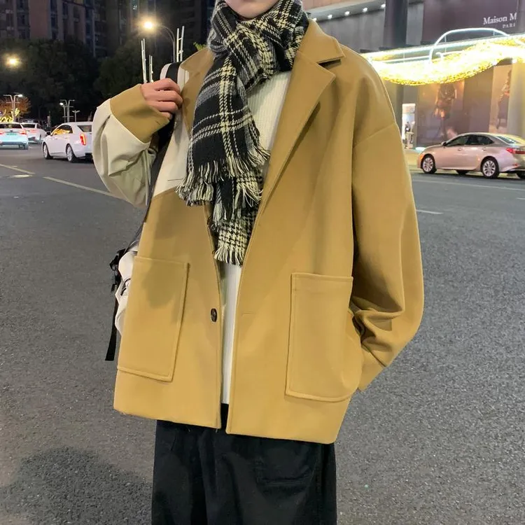 HKYC春秋毛呢大衣男潮牌休闲风衣英伦风韩版呢子外套小西装潮