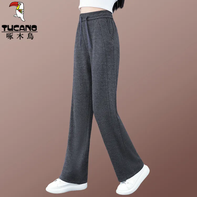 啄木鸟窄版阔腿裤女高腰春秋新款2025中年妈妈休闲卫裤加绒运动裤
