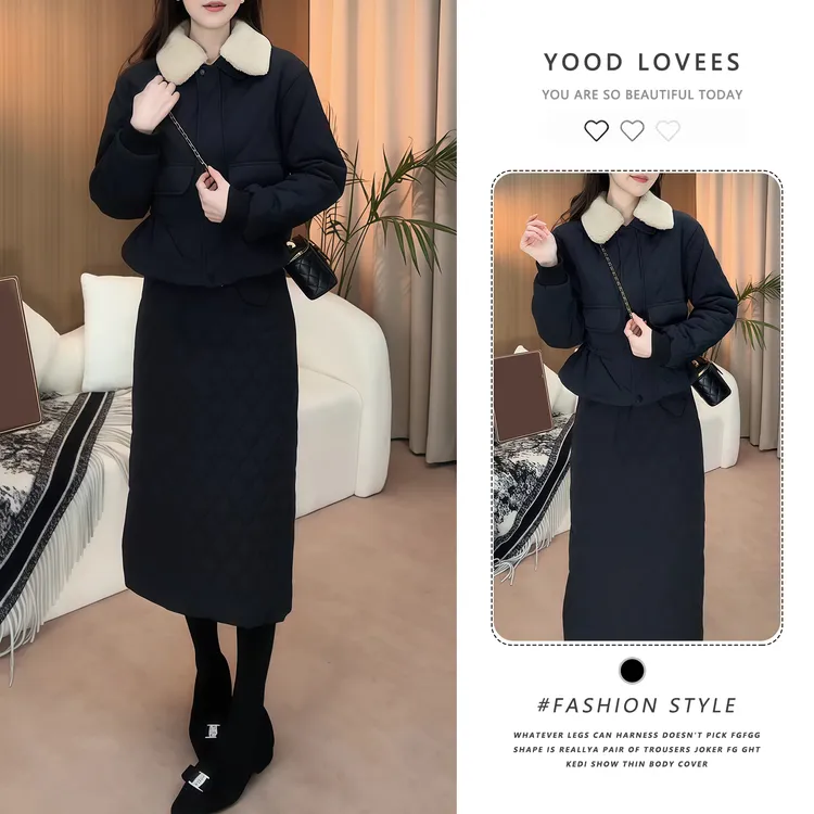 小香风棉服套装女2025冬季新款洋气显瘦外套半身裙加厚保暖两件套