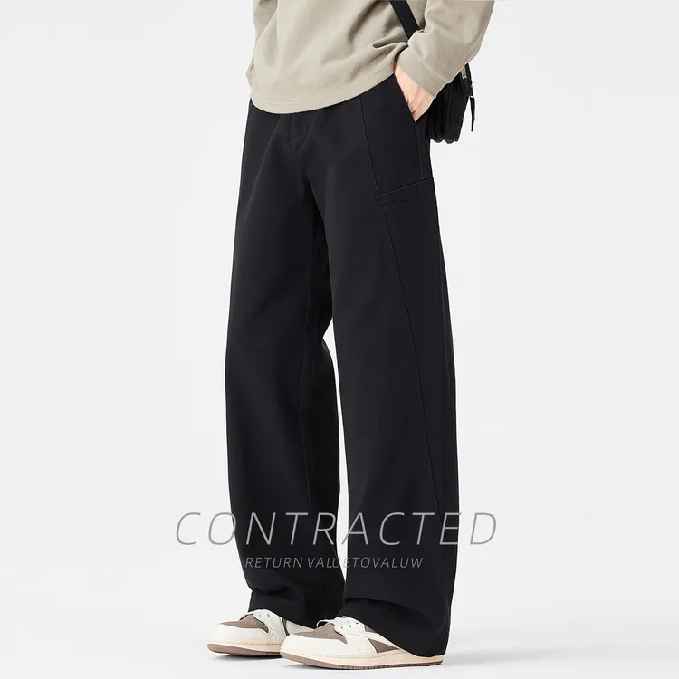 工装纯棉直筒休闲裤男士宽松大码2025春秋季新款潮流百搭拼接裤子