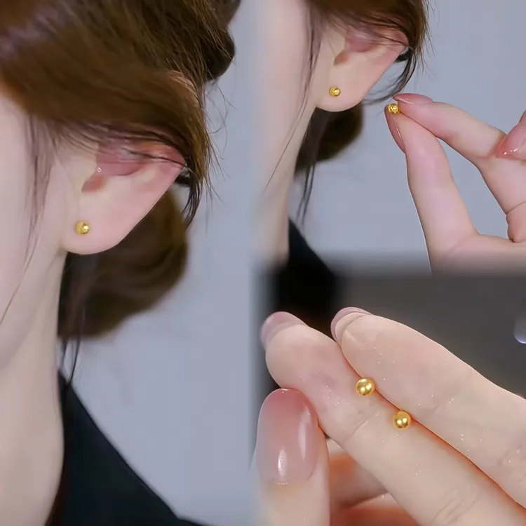 铜合金耳饰 正品圆珠耳钉2026新款爆款金色豆豆养耳洞免摘耳饰女