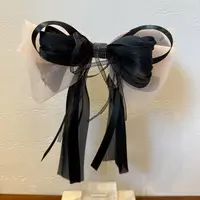 GREBUTY 6458 韩版雪纺双拼黑色香槟粉蝴蝶结飘带弹簧夹10cm