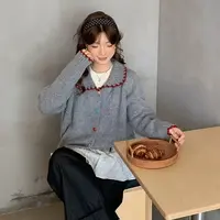 日系甜美少女娃娃领彩扣针织开衫上衣秋冬减龄软糯毛衣外套潮2580