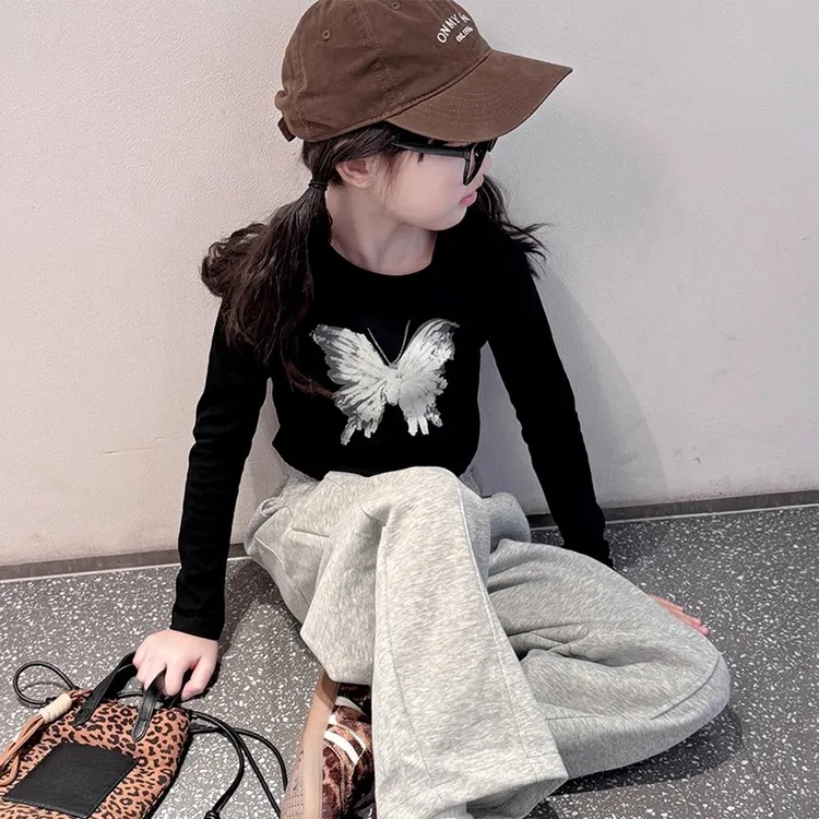女童秋装薄款套装2025新款大童女孩洋气打底衫儿童运动裤韩系穿搭