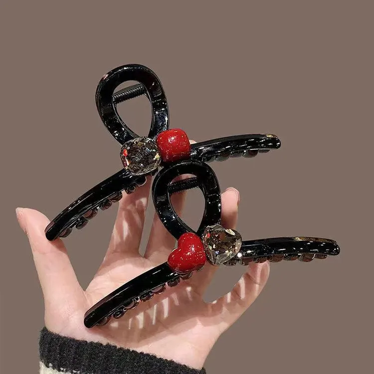 安可拉红爱心发夹大号发量多后脑勺盘发抓夹高级感鲨鱼夹子头饰女