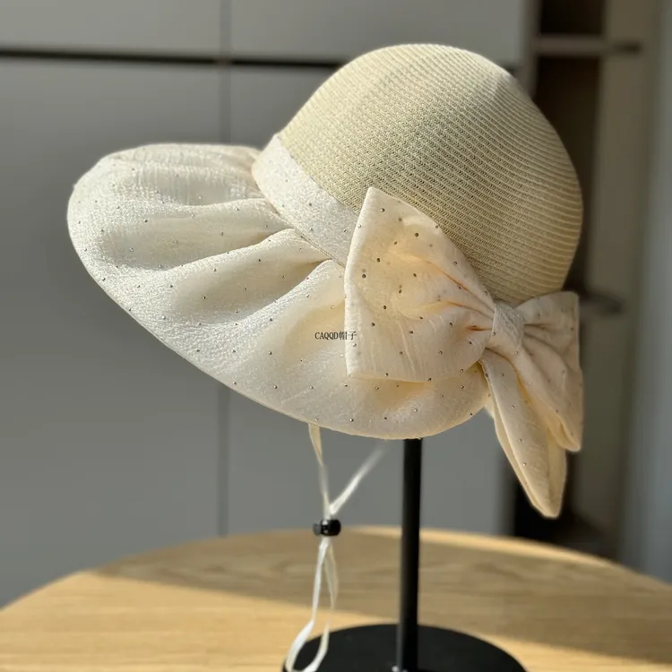 遮阳帽女夏季防晒防紫外线渔夫帽蝴蝶结大帽檐太阳帽可折叠沙滩帽