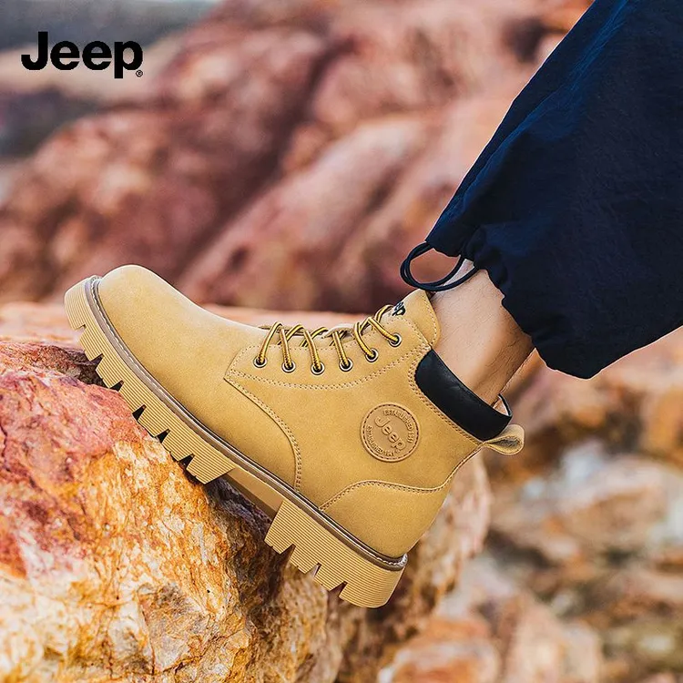 JEEP/吉普男靴秋冬新款复古高帮马丁靴防滑耐磨工装靴厚底大黄靴