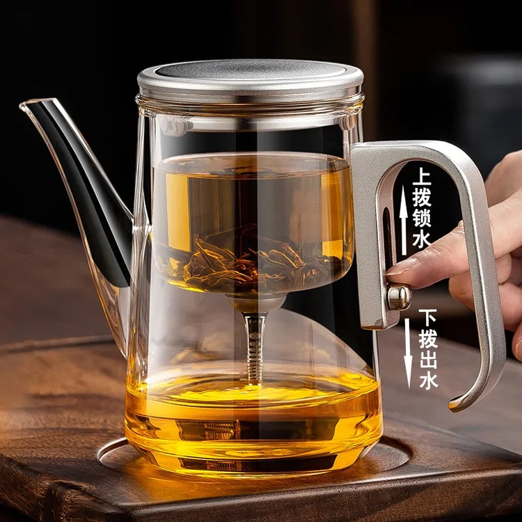 2025新款高端磁吸飘逸杯茶水分离长嘴一键过滤泡茶壶玻璃内胆茶具