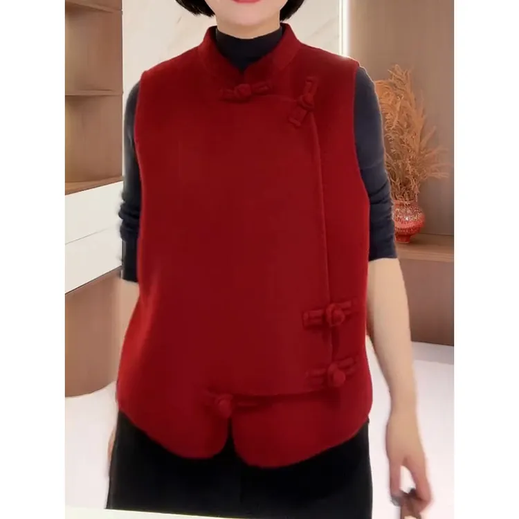 高级感新中式红色盘扣立领无袖马甲2026冬季新款时尚百搭显瘦上衣
